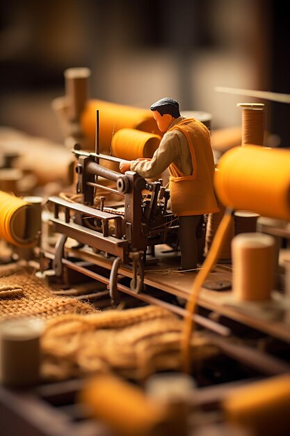 Tiltshift photoshoot beauty and creative of a weaver at a loom taken with a tilt