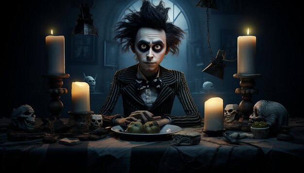 Foto serata di film fotorealistico di tim burton