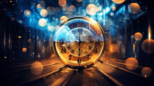 Foto il concetto di tempo illustrazione 3d di un orologio con sfondo bokeh