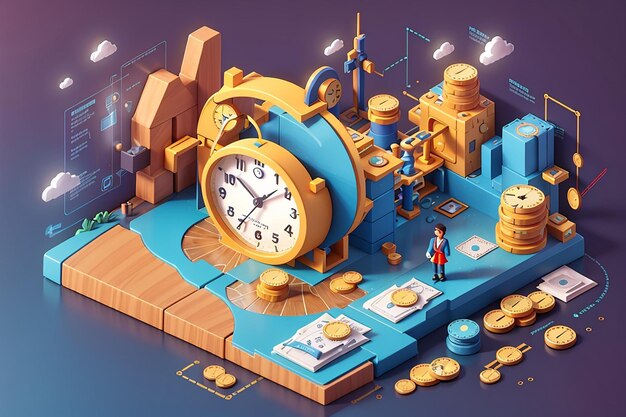 Time is money flat 3d web isometric infographic business concept