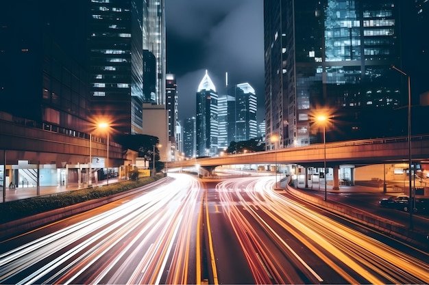 Time lapse photography of fast moving vehicle lights on the bridge at night in city