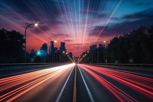 夜の高速道路のタイムラプス写真背景生成ai