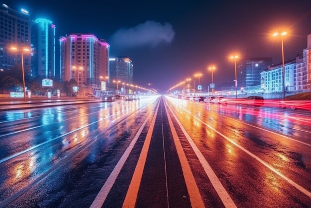 夜の高速道路のタイムラプス写真背景生成ai