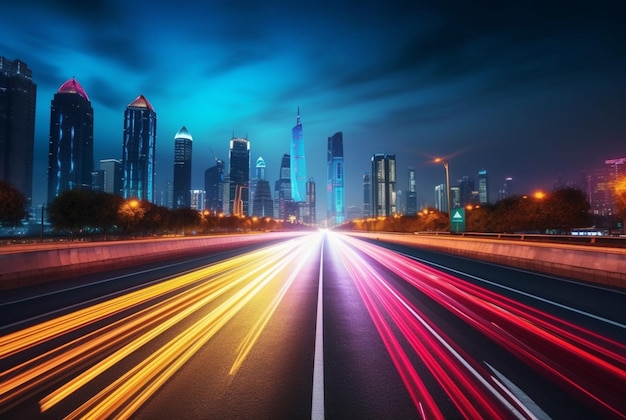 夜の高速道路のタイムラプス写真背景生成ai