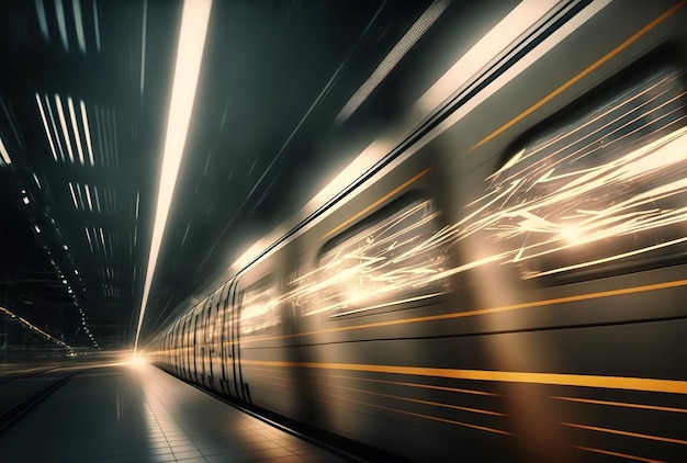 Time lapse shows a late night metro train in motion