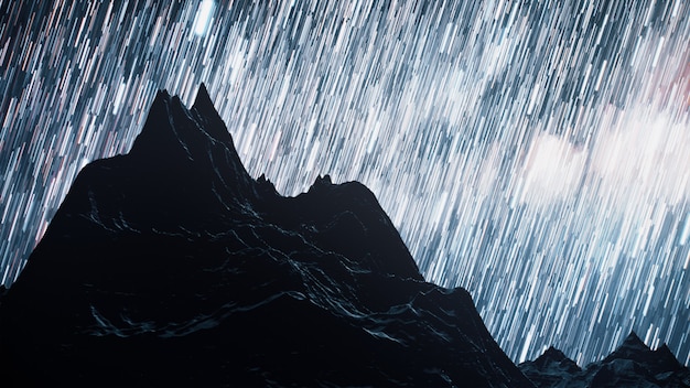 A time lapse of a starry night with a shadow of mountains