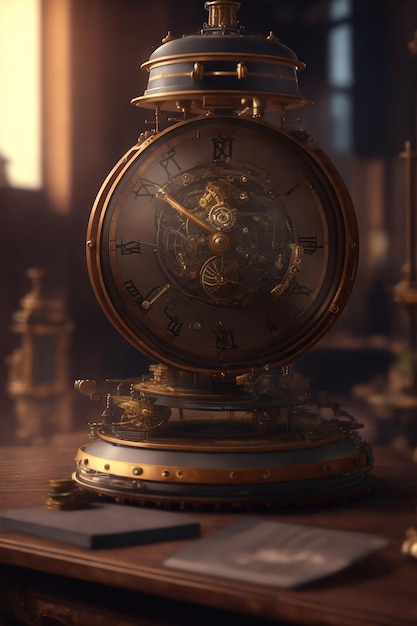 time machine on a table indoor steampunk realistic highly detailed 8k testp upbeta