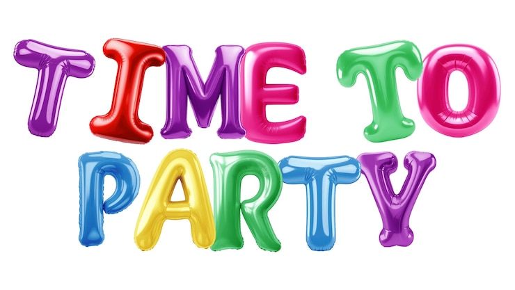 Photo time to party word sticker png element editable balloon party offset font design