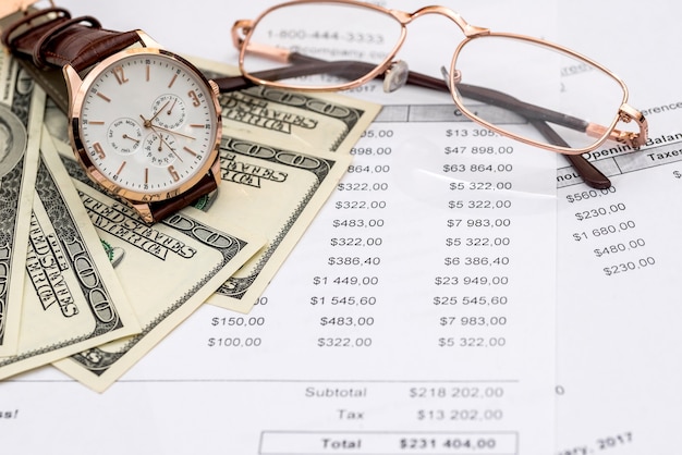 'Time for purchase' conception, money and watch