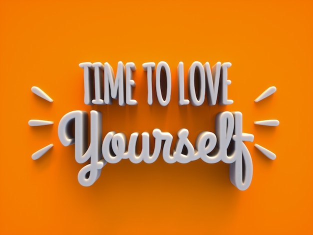 Фото Время любить себя творческий 3d текст на оранжевом фоне