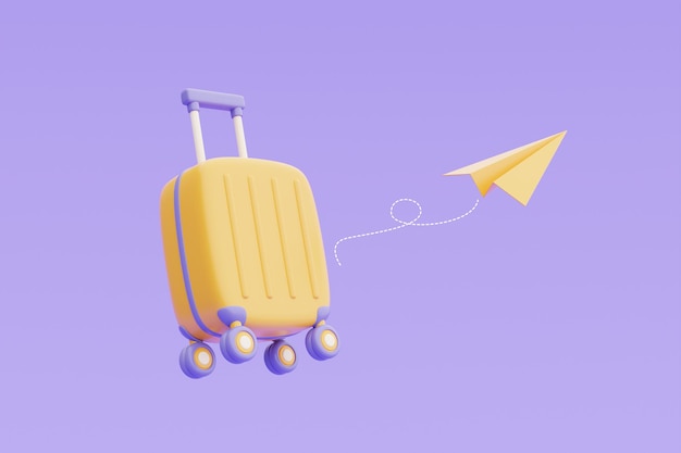 Time to travel concept with yellow suitcase Tourism and travel 3d rendering