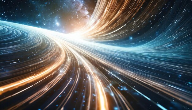 写真 タイムトラベルの光線が宇宙と銀河を横断し光速旅行のコンセプトを描いています