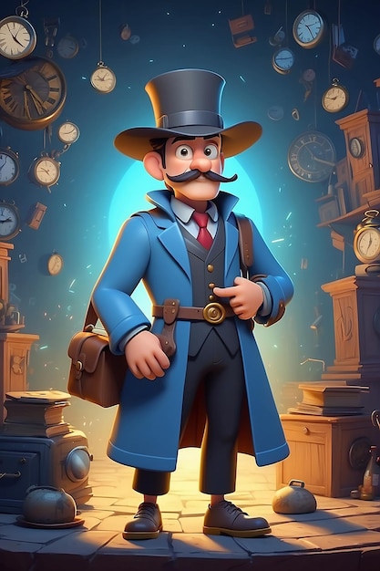 Time Traveler Cartoon Character 3D Animation Illustration Guide