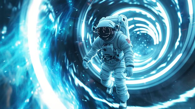 Premium Photo  Time Travelers Odyssey A Futuristic Space Astronaut Emerging from a Glowing 