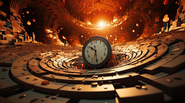 A time tunnel a clock buried in a spiral high quality photo