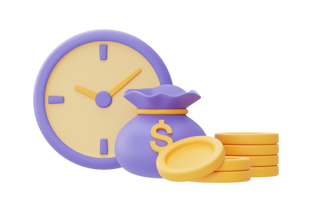 Time value of money concept with clock and coin stackstime managementlong term investmentpayment deadline3d rendering