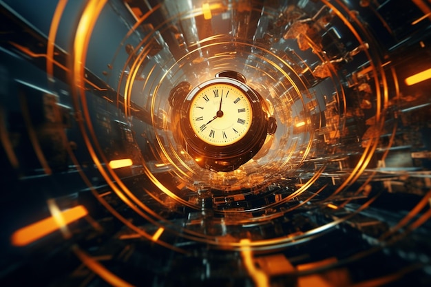 Time warp concept with clocks melting and Generative ai