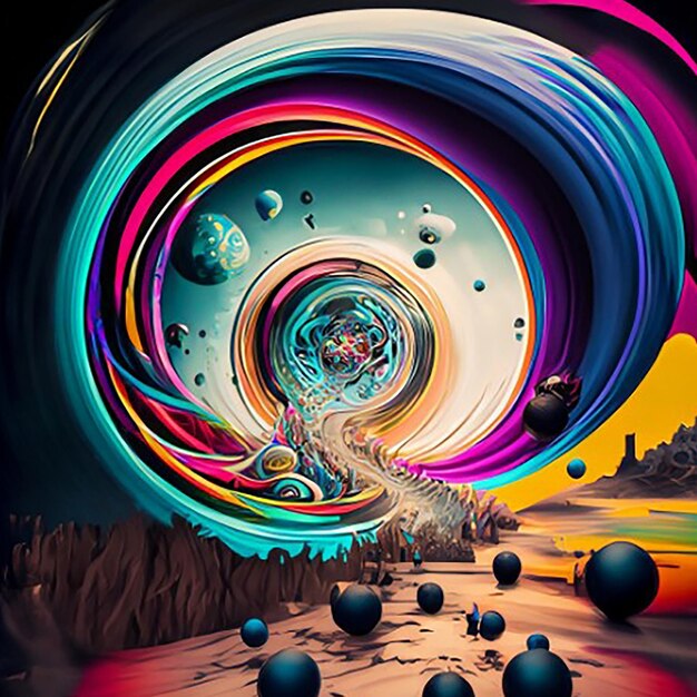 A time warp swirling colors and shapes creating a portal to the past