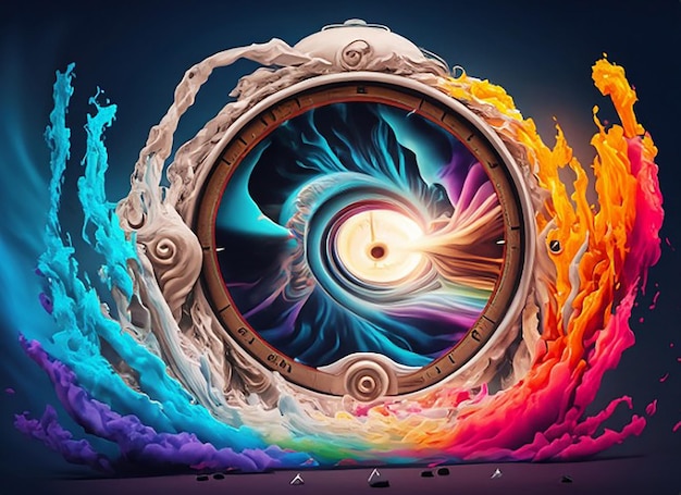 A time warp swirling colors and shapes creating a portal to the past