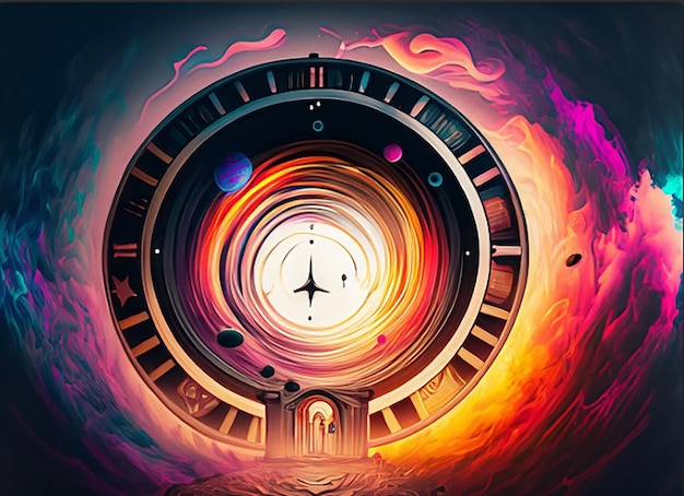 A time warp swirling colors and shapes creating a portal to the past