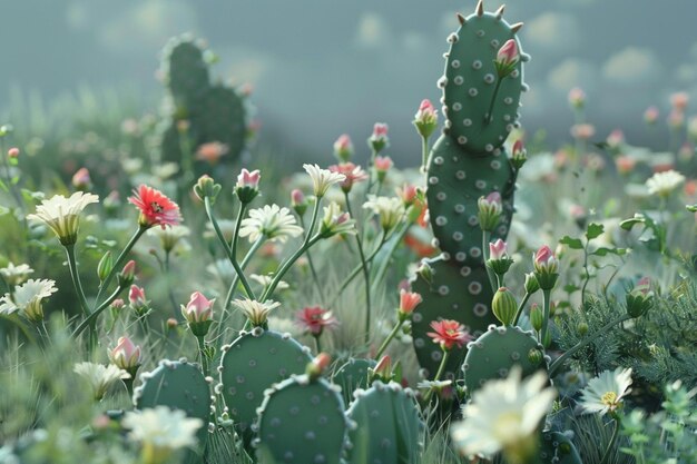 Photo timelapse of a blooming cactus garden octane rende