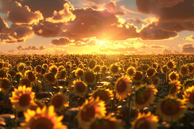 Timelapse of a blooming sunflower field at sunset