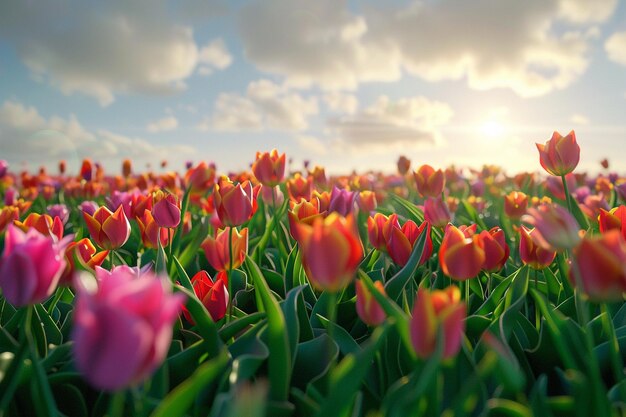 Timelapse of a blooming tulip field in vibrant spr