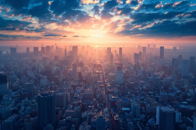 日の出のオクタンでやかな都市風景のタイムラプス