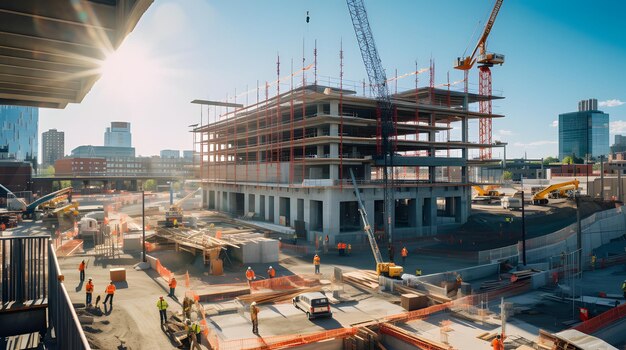 Foto periodo di tempo di un progetto di costruzione dalla fondazione al completamento