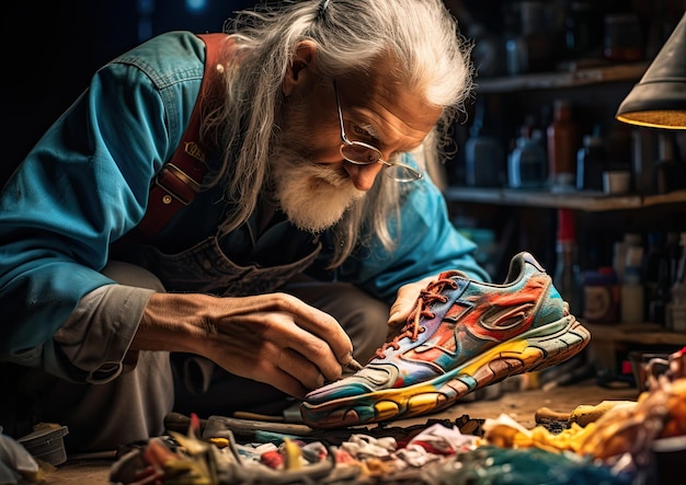 Foto una ripresa in timelapse di un calzolaio che assembla una scarpa dall'inizio alla fine, catturando l'intero processo