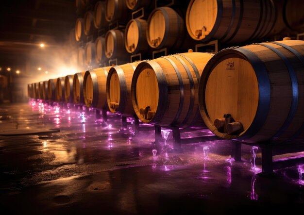 A timelapse shot of grapes fermenting in oak barrels capturing the transformation from fruit to