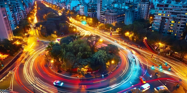 Timelapse van het verkeer op de rotonde in Buenos Aires Argentinië van boven Concept Timelapse Traffic Roundabout Buenos Aires Argentina