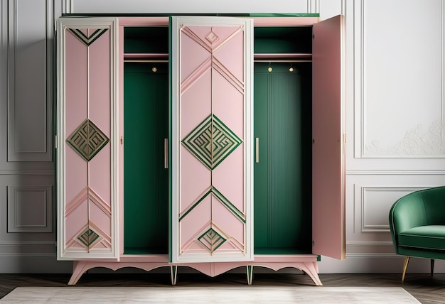 The Timeless Allure of an Art Deco Wardrobe in Pale Pink White and Emerald