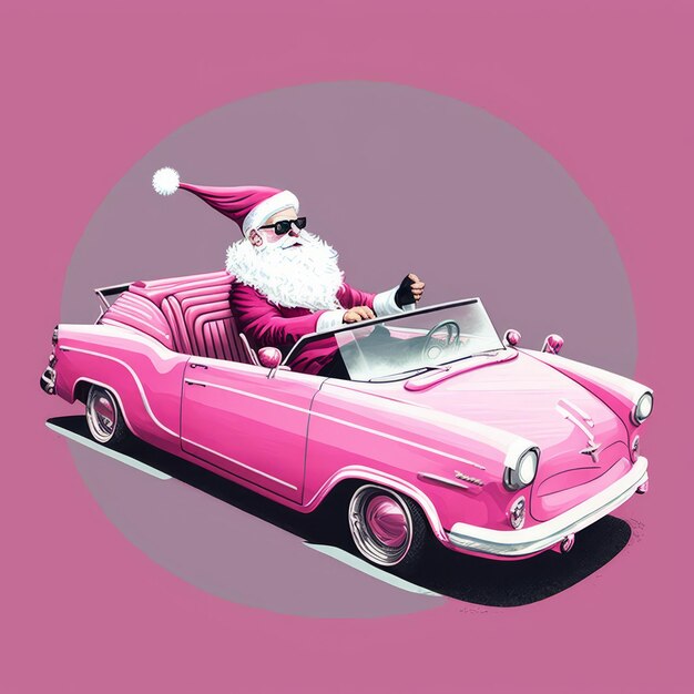 Photo timeless charm a hyperdetailed vintage pink santa claus cruising in a convertible car