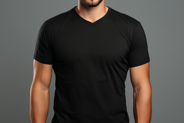 Timeless comfort man showcases ease in simple black t shirt radiating casual confidence