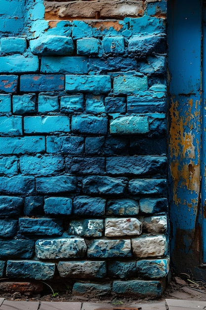 Timeless decay distinctive character of a blue brick wall