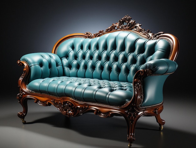 Timeless Elegance HyperRealistic Victorian Blue Double Couch