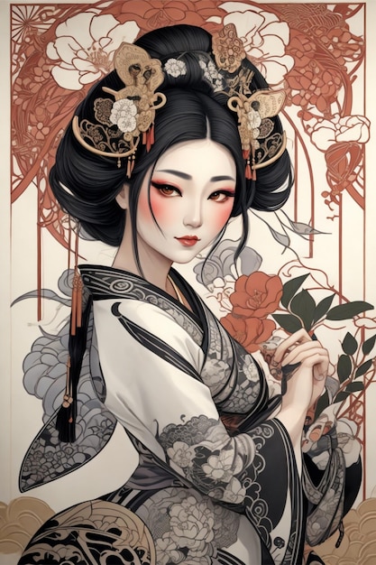 The timeless elegance of Japanese geisha illustrations is stunning