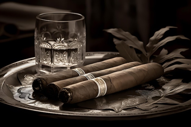 Timeless Elegance Monochrome Whiskey and Cigar Composition