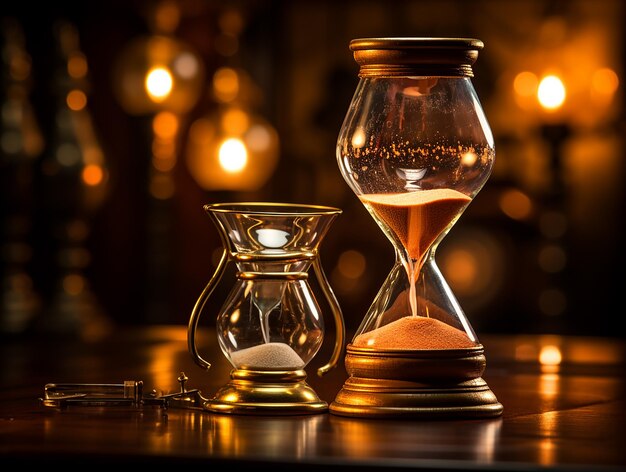 Photo timeless elegance vintage hourglass and modern digital clock