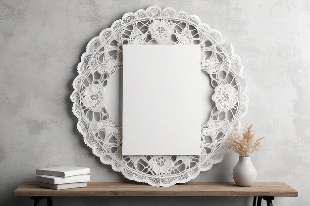 Photo timeless elegance vintage lace doily wall mockup