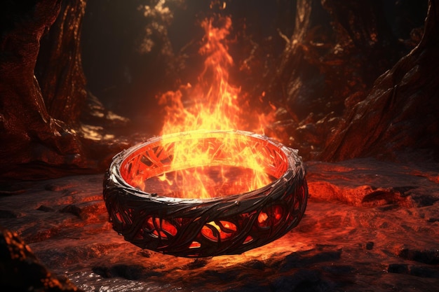 Золотое кольцо «Вечный огонь» Горячий красный цирк Генерировать Ai