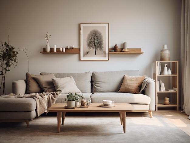 Timeless grey living room offering a serene ambiance AI Generative