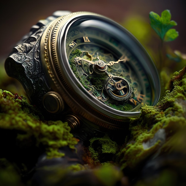 Timeless Growth A Biomechanical Exploration of Moss on a Vintage Wristwatch