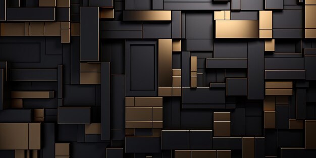 タイムレス・ルックス・ゴールド・アンド・ブラック 3D ジオメトリック・テクスチャー・ウォール (正方形と長方形)