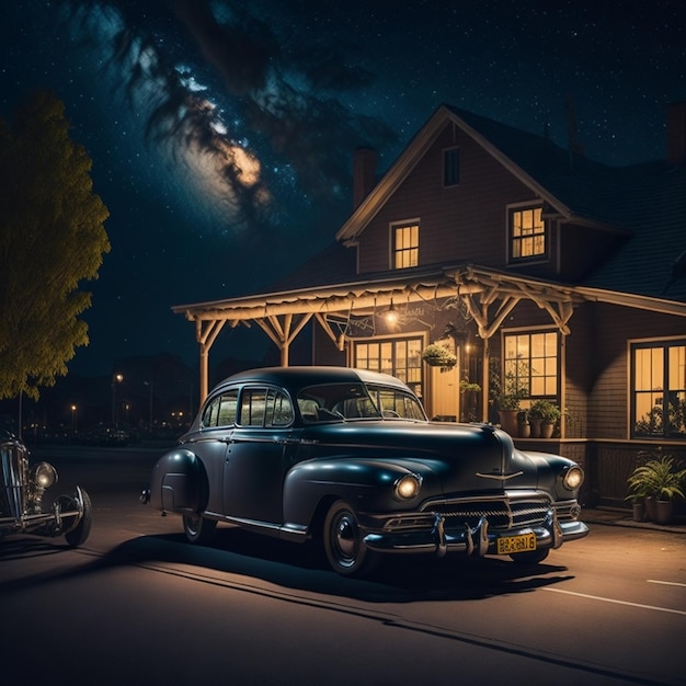 Timeless Nights Vintage Wheels Starry Skies and Nostalgic Whispers