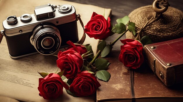 Timeless Romance Vintage Love with Letters Camera and Roses