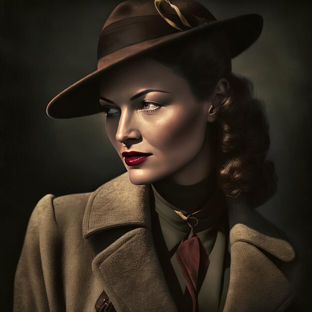 Timeless Seduction 1940s Femme Fatale in Hat and Belted Coat