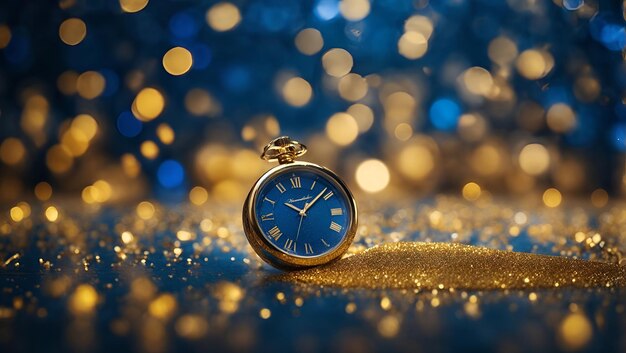 Photo a timeless treasure a gold pocket watch resting on a polished wooden table