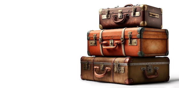 A Timeless Treasure A Pile of Vintage Suitcases Isolated on a White Background